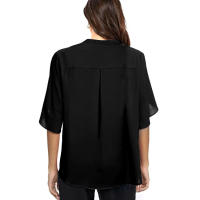 Camiseta de manga corta para mujer, Top de manga corta con cuello en v, informal, camisetas de verano con volantes - details 2