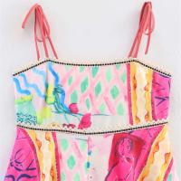 , falda larga la playa con estampado de pintura al óleo mujer, ropa casual sin tirantes para primavera y verano - details 8
