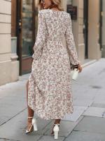Elegante Vestido Maxi Floral Casual Cuello Redondo con Volantes Manga Larga - details 9