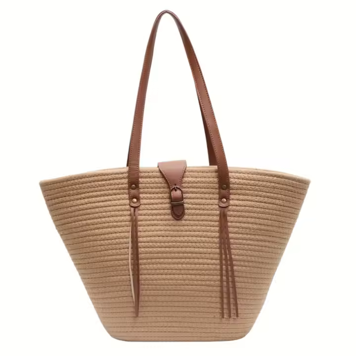 Bolso de Tela Grande Capacidad Cadena de Cierre Kiss Lock Estilo Duradero y Elegante para Uso Diario Bolso de Playa Contraste - 1