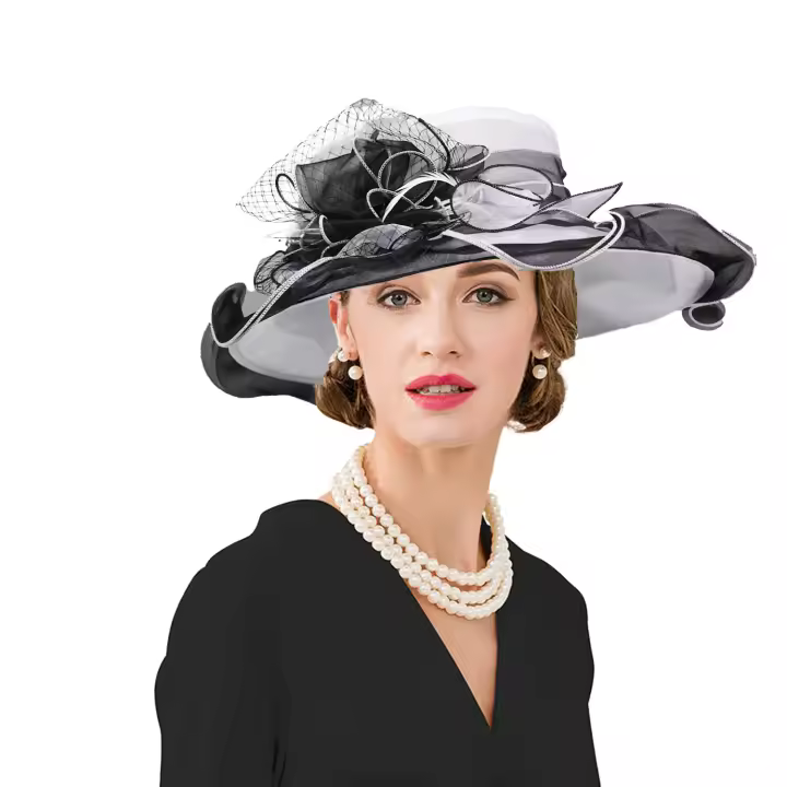 Elegante Sombrero de Derby de Organza Estilo de Fedora de Verano con Gorro Secado en Secado - 1