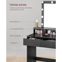 Luces LED con Brillo Ajustable, Mesa de Maquillaje con Espejo, 2 Cajones y 3 Compartimentos, Moderno, Blanco - details 22