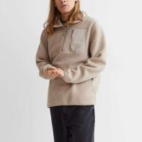 Jersey de Sherpa de cuarto beige para hombre, sudadera con capucha holgada y gruesa, camisa deportiva marrón sólido con cremallera 1/4 - details 8