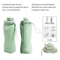 Botella plegable para beber, Botella de agua de silicona plegable para camping y senderismo, Botella de agua de viaje portátil para deportes al aire libre, Resistente al agua, 600 ml, Sin BPA, A prueba de fugas, Fácil de transportar, A prueba de roturas - details 3