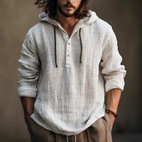 Sudadera con Capucha de Algodón-Lino para Hombres Camisas de Playa Sueltas con Capucha para El Verano Ropa Casual para Primavera y Otoño - details 4