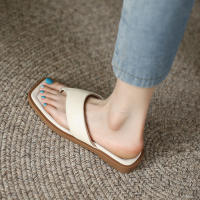 Zapatillas planas de tanga con punta cuadrada francesa para mujer, sandalias de playa exteriores de verano - details 6