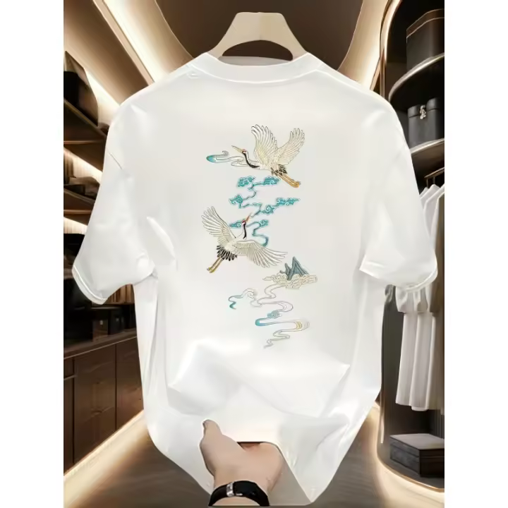 Camiseta casual de algodón para hombres con estampado vibrante de dragón y nubes - Manga corta, Cuello redondo, Ajuste relajado, Perfecta para el verano, Comodidad diaria, Camiseta de comodidad diaria |   Camiseta gráfica vibrante |   Camiseta de ajuste c - 1