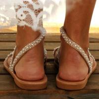Sandalias planas con punta de perla nuevas de verano para mujer, zapatos de playa de talla grande - details 20