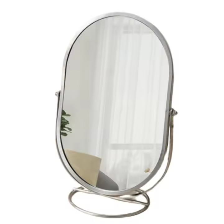 360 °   Espejo de maquillaje giratorio, luz ovalada, espejo de tocador de lujo, decoración del hogar, soporte de escritorio Simple, espejo para dormitorio de estudiantes - 1