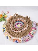 Bolso de Playa Grande de Paja Tejida Estilo Étnico Bolso de Hombro para Mujer Colorido para Vacaciones - details 2