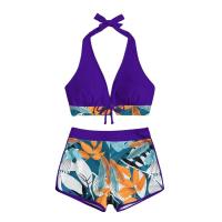 Bikini abierto con estampado de hojas retro en talla grande, conjunto de traje de baño de dos piezas con correas estables para mujer - details 109