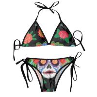 Traje de baño para mujer Trajes de vacaciones de dos piezas 2024 Conjuntos de bikinis Calaveras con cintas wers - details 0