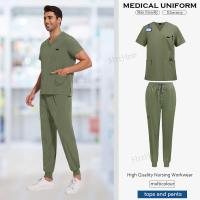 Uniformes médicos de hospital transpirables para hombres y mujeres, conjuntos de uniforme de enfermería de manga corta, ropa de trabajo para médicos y enfermeras. - details 12