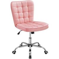 Silla de Oficina sin Reposabrazo Silla Oficina Tapizada de Cuero PU Silla con Ruedas Silla Ergonómica Base Metal Blanca - details 35