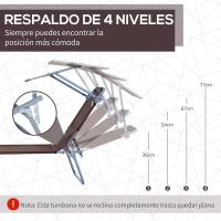 Tumbona Plegable para Jardín Exterior Reclinable, Desmontable, Ángulo Regulable, Respaldar Ajustable en 4 Niveles para Terraza, Piscina, Patio Marrón 187x58x36 cm - details 3