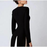 Vestidos largos elegantes de retazos en blanco y negro, vestido ajustado de manga larga con cuello redondo a la moda para mujer, batas de fiesta de noche para mujer - details 11