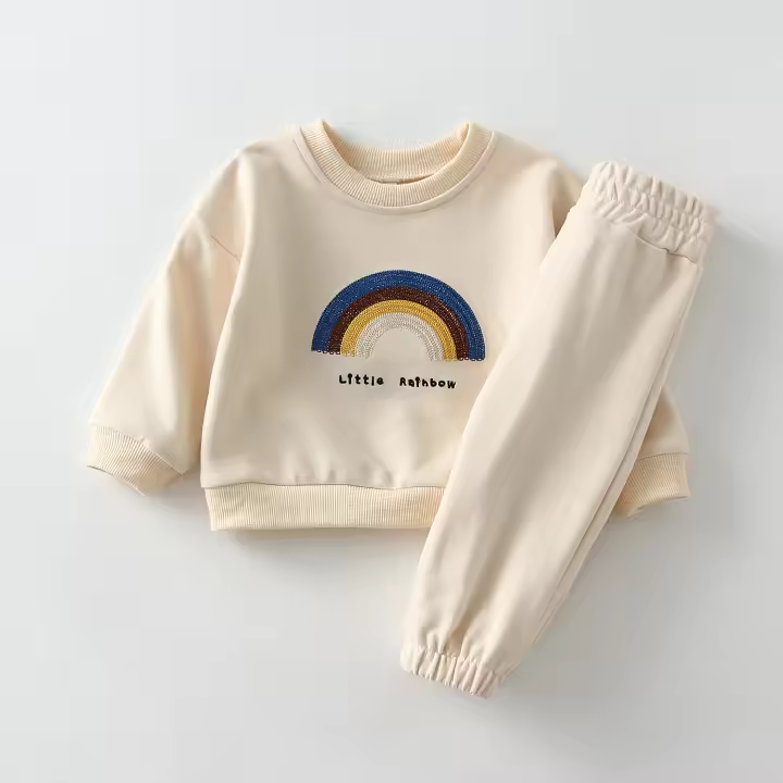 Primavera bebé niña niño ropa bordado de arcoíris de manga larga Tops + Pantalones 2 uds infantil ropa de niños conjuntos - 1