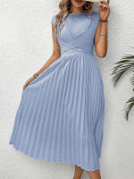 Vestido plisado de Color liso con tirantes y cuello redondo para mujer, Verano - details 2