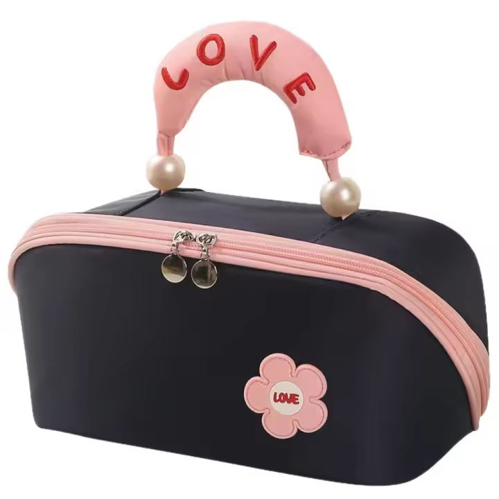 Bolsa de maquillaje portátil de gran capacidad con forma de nube, bolsa de cosméticos de mano con doble cremallera y perlas, bolsa de almacenamiento a prueba de polvo, bolsa de viaje - 1