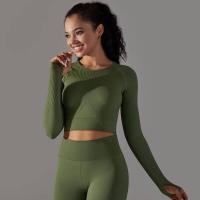 -Top Camisa deportiva de yoga de manga larga a rayas para mujer, sin costuras, que absorbe la humedad - details 25