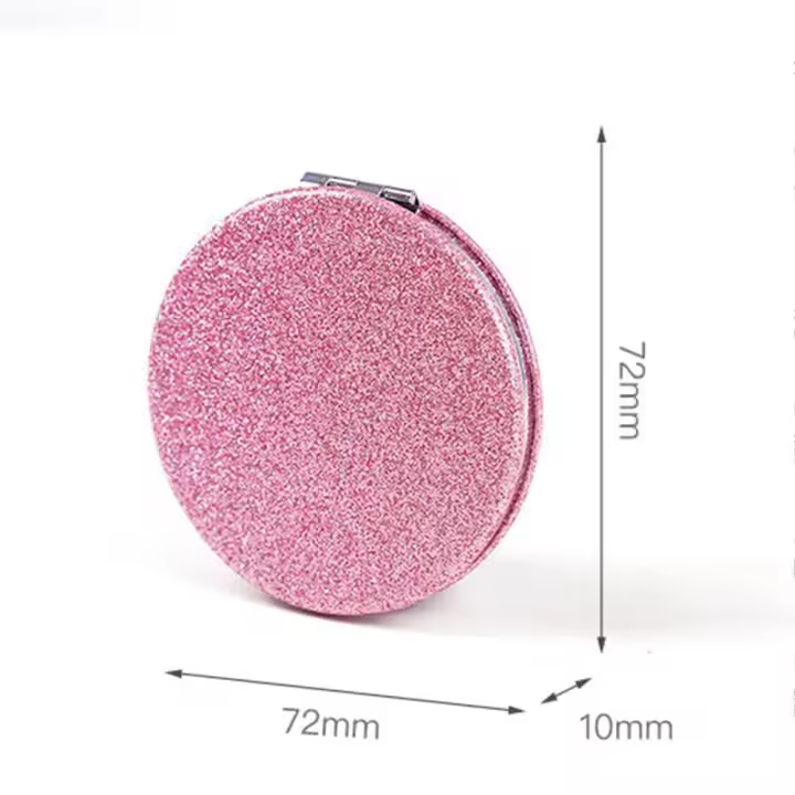 Espejo de maquillaje redondo con purpurina portátil, espejo de mano plegable brillante de cuero PU, espejo de tocador de doble cara para mujer - 1