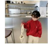 Suéter de Invierno para Niños Estilo Coreano Top de Cuello Redondo de Jacquard de Color Sólido Cálido y Moderno - details 3