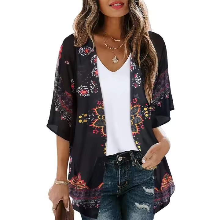 Verano largo wy Cover Up Tops Kimono Cardigan abrigo prendas de vestir blusa Bohemian Bikini Hawaii gasa camisa fiesta en la playa - 1