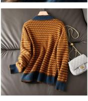 Suéter de punto suelto y fino de medio cuello alto para mujer 22 otoño suéter informal a cuadros de manga larga para mujer - details 11