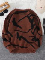 Nuevo Popular primavera otoño Graffiti Jacquard patrón suéter Casual cuello redondo contraste Color tejido jersey de los hombres - details 14