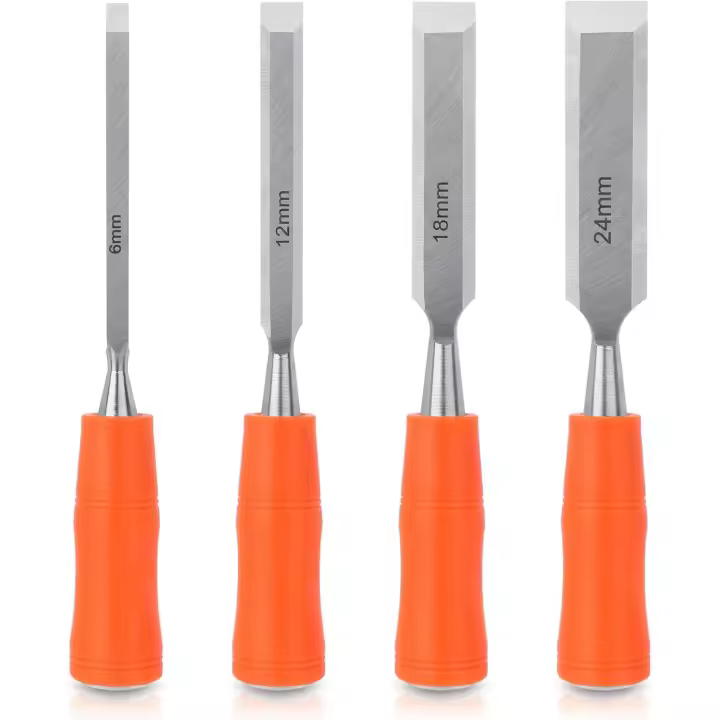 Juego de Males de Madera de 4 Piezas Herramientas de Carpintería para Tallado DIY con Mango Ergonómico y Borde de Taladro 6mm, 12mm, 18mm, 24mm - 1