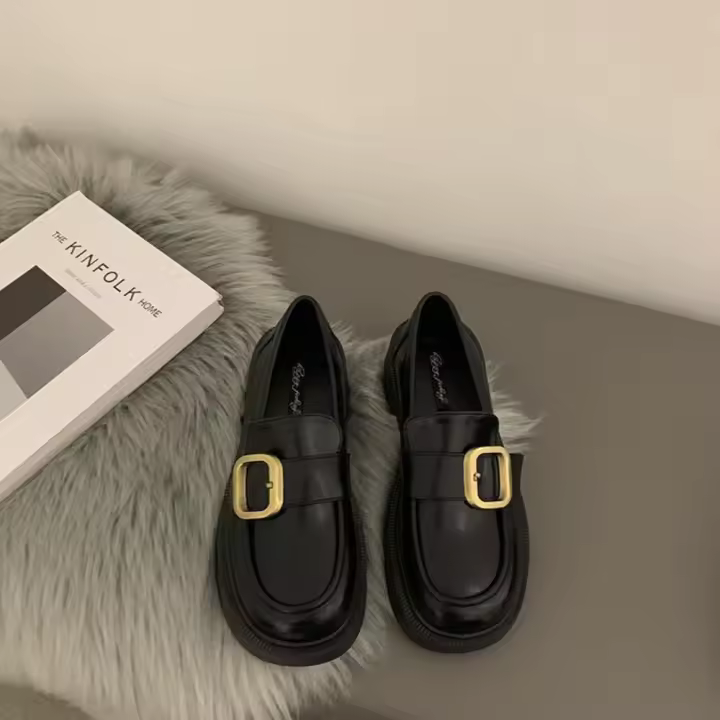 2025 primavera y otoño zapatos de mujer de cuero pequeño negro nuevo multifuncional tacón grueso Mary Jane Love zapatos individuales - 1