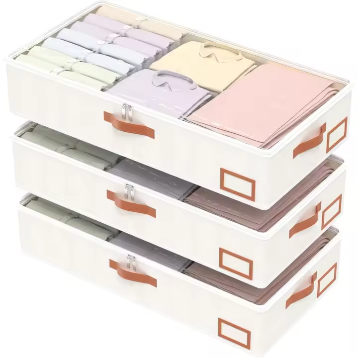 Organizador de Armario de Cajón de Bajo de Cama 3 Juegos, Bolsa de Armario, Ropa Plegable con Ventanas Transparentes, para Edredones, Mantas - 1