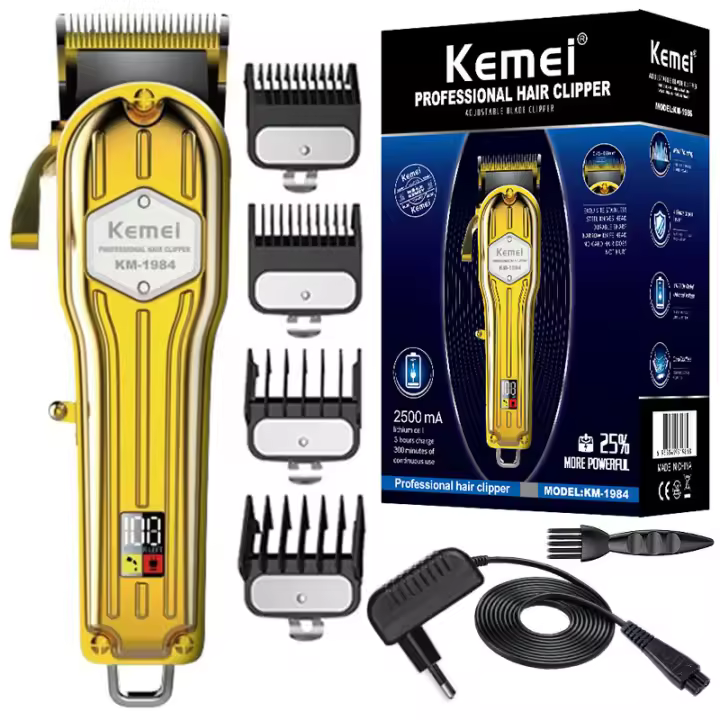 Kemei-cortadora de pelo inalámbrica para hombre, máquina profesional de corte de pelo con carcasa de metal, 1984 - 1