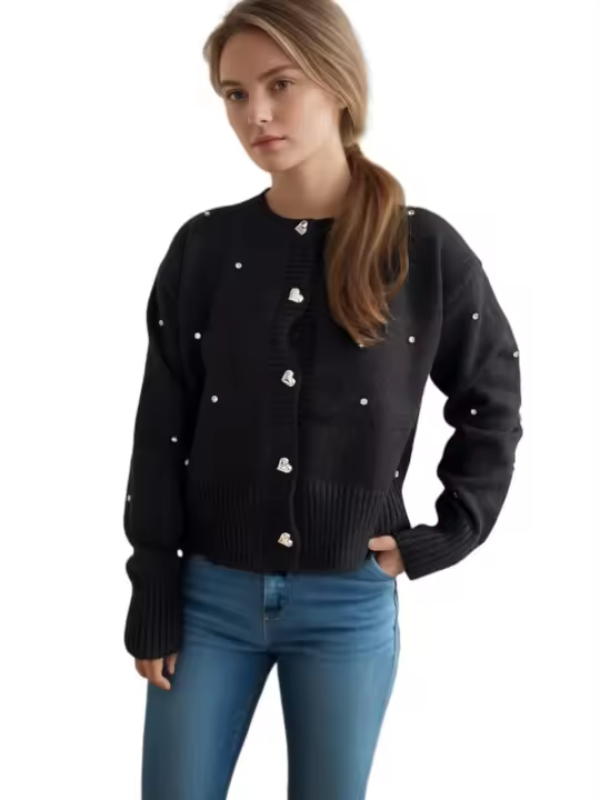 Estilo coreano elegante para mujer, corte holgado, cuello redondo, tejido, moda primavera otoño - 1