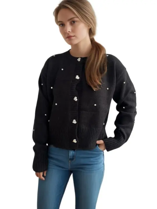 Estilo coreano elegante para mujer, corte holgado, cuello redondo, tejido, moda primavera otoño - 1