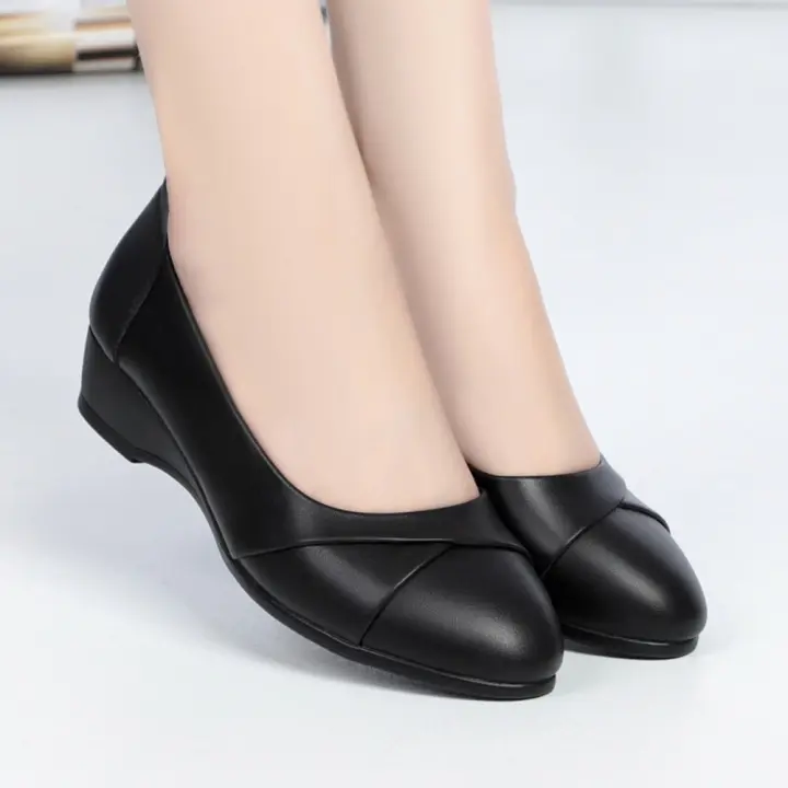 Cabeza redonda, boca ligera, color sólido, casual y versátil, zapatos individuales simples, el tacón de cuña para mujer es estable, los zapatos de abuela son cómodos y no cansados, zapatos de tacón bajo - 1