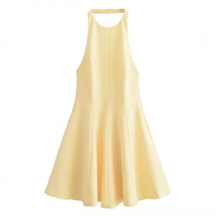 - Moda 2025 sin mangas hasta la rodilla estilo casual ondulado cuello halter s para mujer - 1