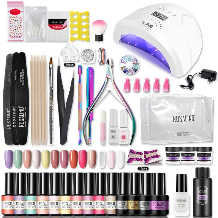 ROSALIND-Juego de esmaltes en Gel para uñas, 15 piezas, lámpara UV de 48W, Kit de manicura semipermanente, Base y capa superior - 1