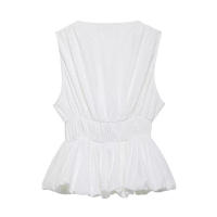 OUWU- Camisetas sin mangas con cintura elástica plisada para mujer, top vintage sin mangas con cuello en V, top elegante para mujer - details 2