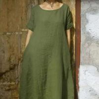 Vestido largo casual de verano para mujer, manga corta, cuello redondo TRE, bolsillos, largo hasta el tobillo - details 12