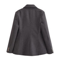 TRAFZA, abrigos informales para mujer, liso, cuello vuelto, manga larga, bolsillos, doble botonadura, nueva moda de primavera, chaqueta holgada - details 3