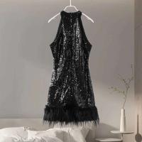 Elegante Vestido de Halter Moda Chic de Cintura Alta para Mujeres Paquete de Lentejuelas con Diseño de Plumas sin Mangas - details 7