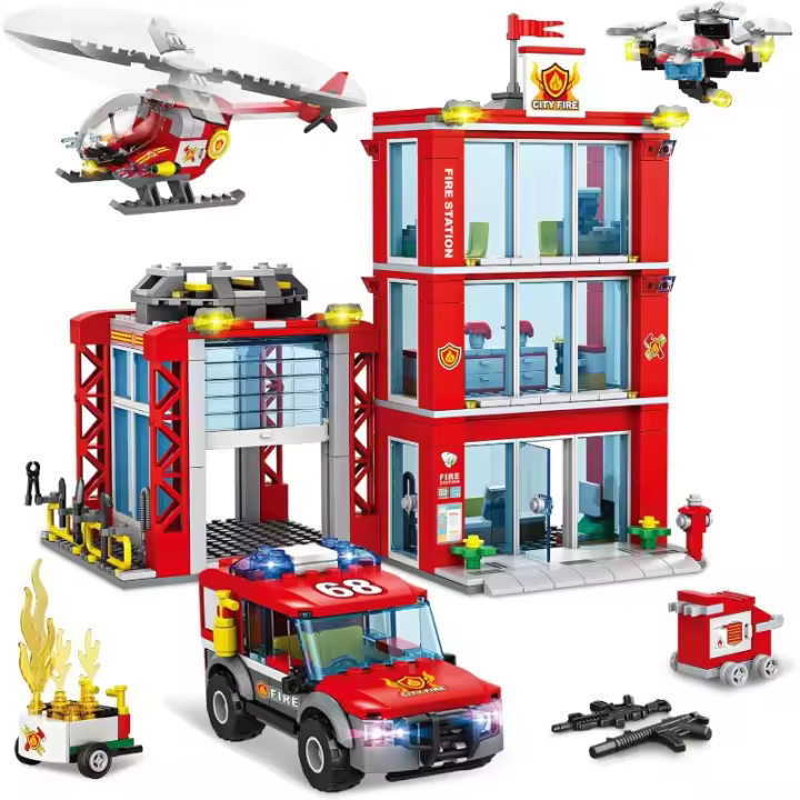 Set de Bloques de Construcción de Estación de Bomba de Ciudad Camión de Bombas, Helicóptero, Dron, Equipo de Rescate Regalo de Juguete para Niños - 1
