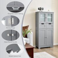 Armario Suelo de Baño, Mueble de Baño con Estantes Ajustables, Mueble de Almacenaje con Cajones y Doble Puerta, Mueble Lateral Multifuncional para Cocina (Gris) - details 5