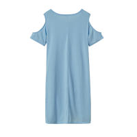 Vestido de manga corta para mujer, camiseta retorcida con hombros descubiertos, Color sólido, verano europeo y americano, primavera y verano - details 14