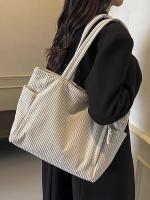 Bolso informal de pana con cierre de cremallera, ligero y de gran capacidad, correa fija para el hombro, bolso de viaje diario de Color sólido - details 26
