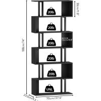 Estantería geométrica, estantería en forma de S, estantería de 6 niveles para dormitorio, estantería decorativa de madera moderna, estantería alta para oficina en casa, color negro - details 2