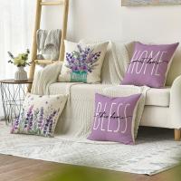 Juego de 4 fundas de lino de lavanda morada, para Granja, Color sólido para Sala de estar y sofá - details 1