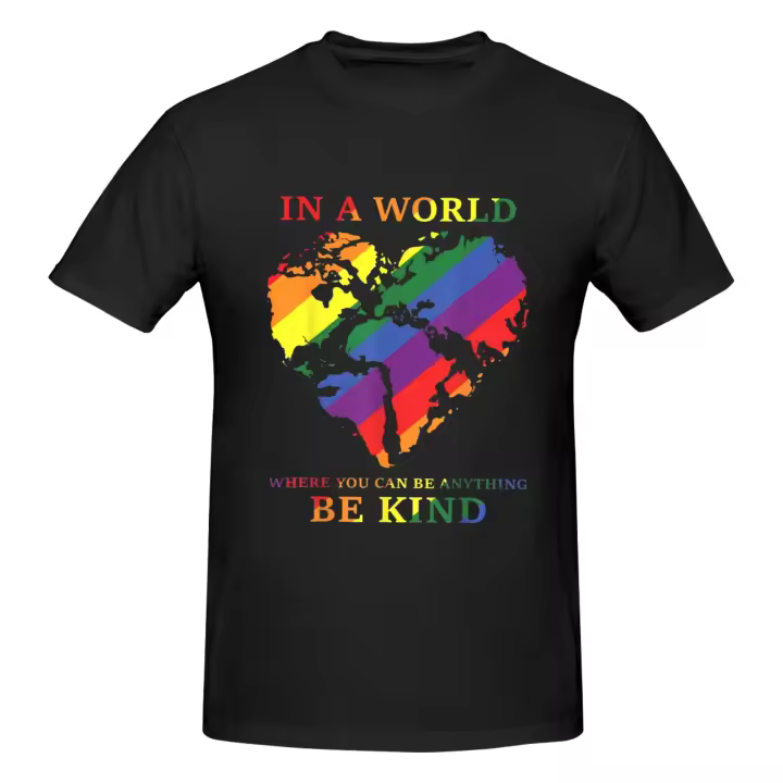 Camiseta Algodón 100% 210g Unisex Estampado Arcoíris Corazón Mundo – Cómoda, Transpirable y Lavable a Máquina - 1