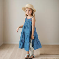Vestido de mezclilla azul para niña, ropa de algodón sin mangas, informal para playa, Verano - details 1